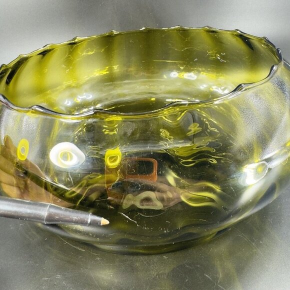 Vintage Empoli Italian Glass Large Bowl Dish Centerpiece Hand Blown Green Italy - Picture 9 of 15